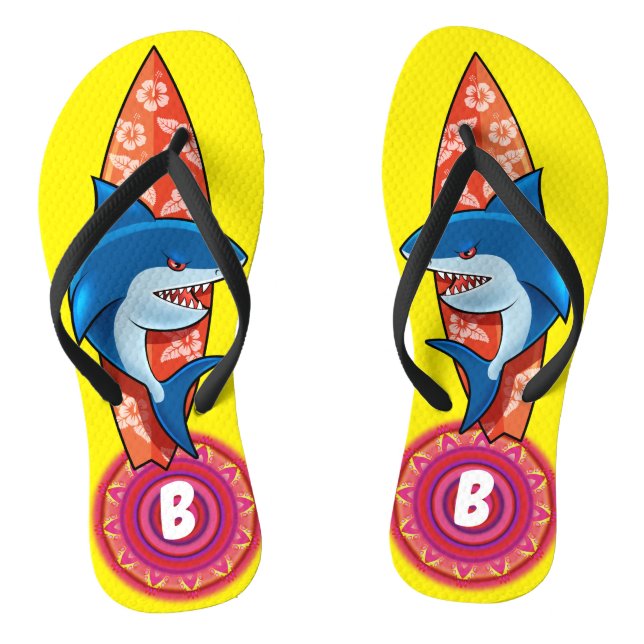 Custom Flip Flops Shark surf hippy boho yellow (Footbed)