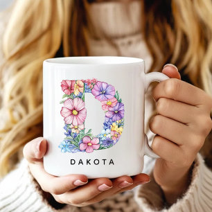 Custom Floral Alphabet Mug, Bridal Party Favours Coffee Mug