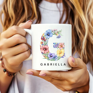 Custom Floral Alphabet Mug for Mum, Birthday Gift