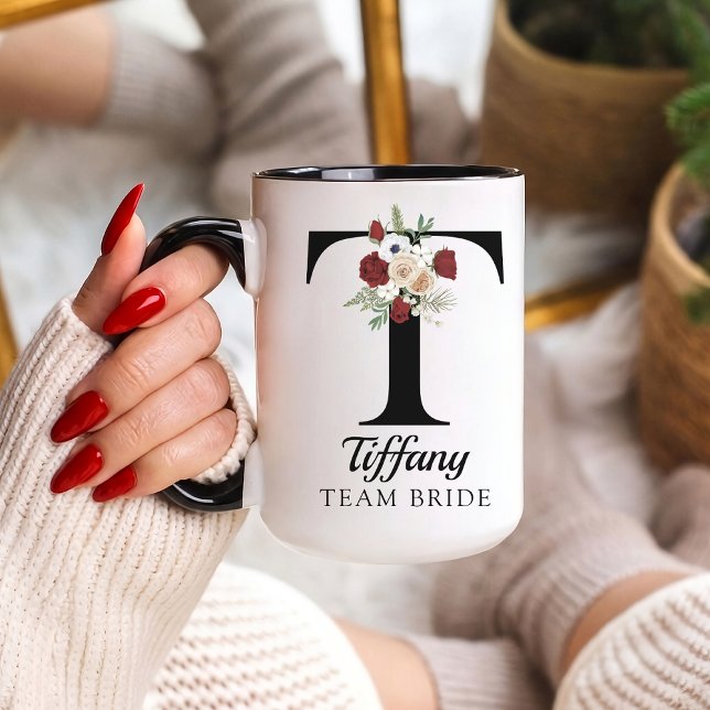 Custom Floral Alphabet Mug Gift for Bride Squad (Personalized Monogram Floral Alphabet Mug for Mom, Grandma, Teacher, Nurse, Lawyer or Bridesmaid)
