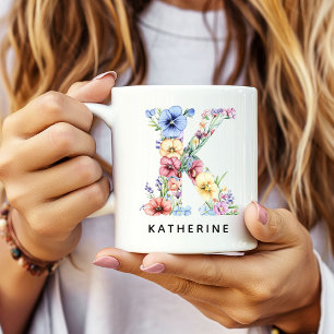 Custom Floral Alphabet Mug Gift for Her or Teacher