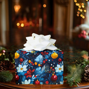 Custom Floral and Ornaments Christmas Wrapping Paper