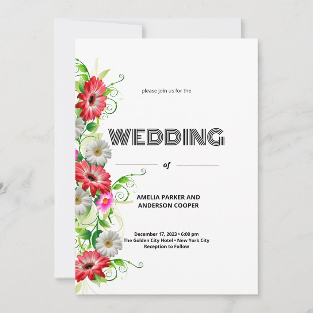 Custom Floral and White Background Wedding Invitation (Front)