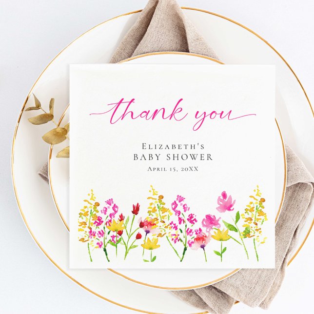 Custom Floral Baby Shower Pink Wildflowers  Napkin (Creator Uploaded)