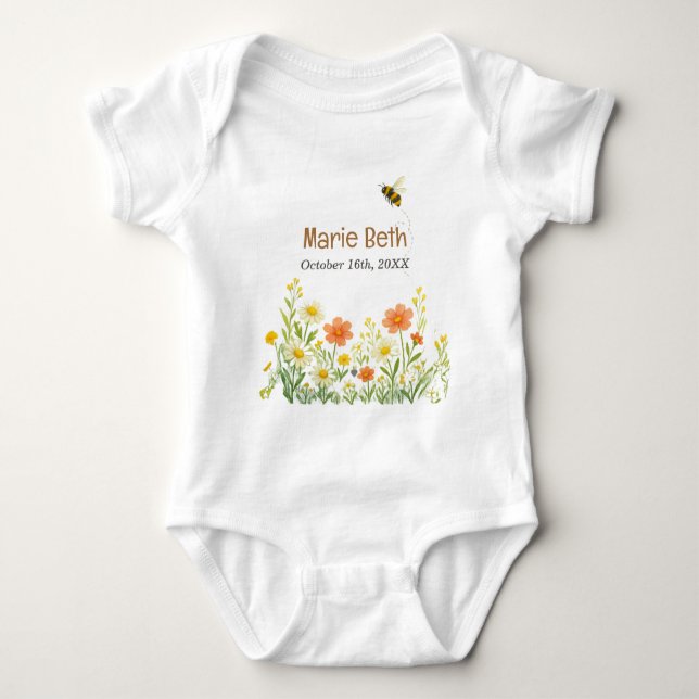 Custom Floral & Bee Baby Bodysuit (Front)