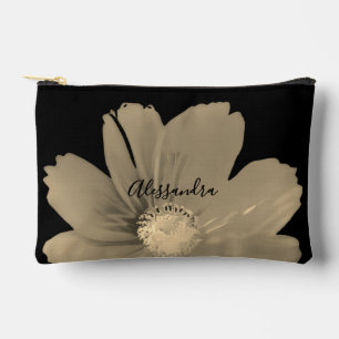 Custom Floral Black Gold Watercolor Wildflower Accessory Pouch