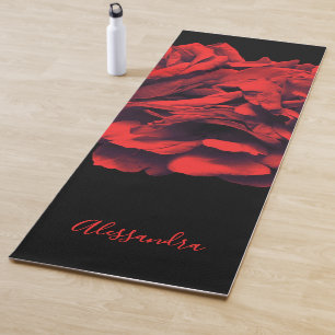 Custom Floral Black Red Roses Botanical Elegant Yoga Mat