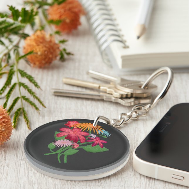 Custom Floral Bouquet Aesthetic Boho Flower  Key Ring (Front Right)