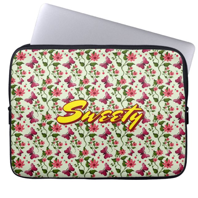 Custom floral Butterfly cherry seamless pattern  Laptop Sleeve (Front)