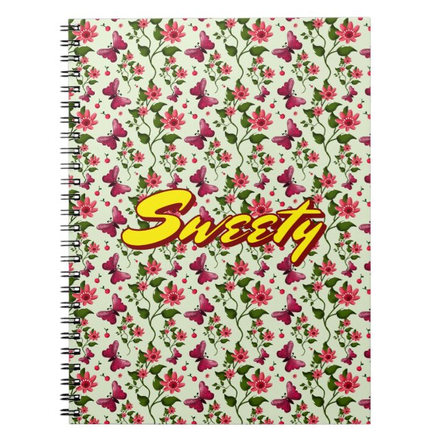 Custom floral Butterfly cherry seamless pattern  Notebook (Front)