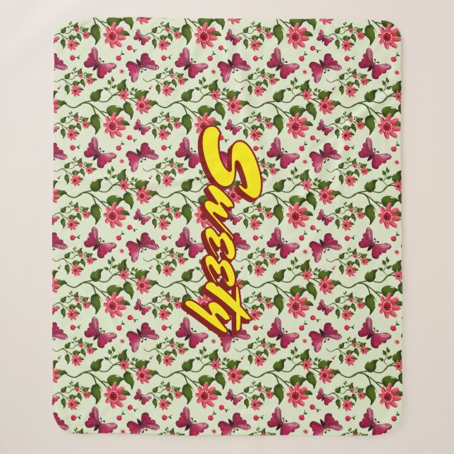 Custom floral Butterfly cherry seamless pattern  Sherpa Blanket (Front)