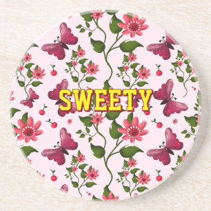 Custom floral butterfly pattern coaster