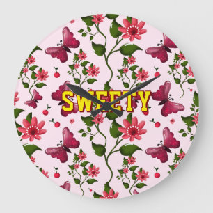 Custom floral butterfly pattern  large clock