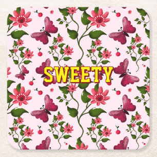 Custom floral butterfly pattern square paper coaster