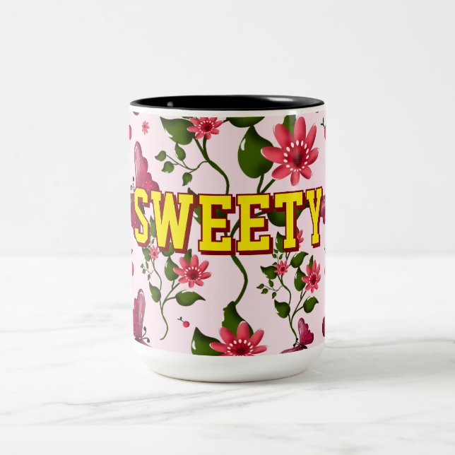Custom floral butterfly pattern  Two-Tone coffee mug (Center)
