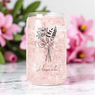 Custom Floral Can Glass For Bridesmaid