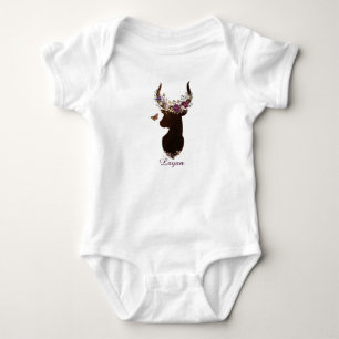 Custom Floral Deer Silhouette Baby Bodysuit - Pers