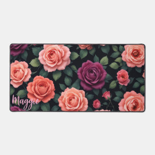 Custom Floral Desk Mat with Name   Moody Aesthetic