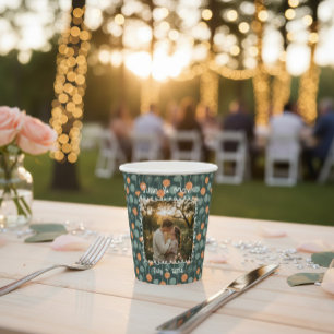 Custom Floral Doodle Photo Engagement  Paper Cups