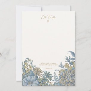 Custom Floral Elegant Script Quote Blue Note Card
