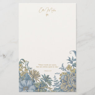 Custom Floral Elegant Script Quote Chic Blue  Stationery
