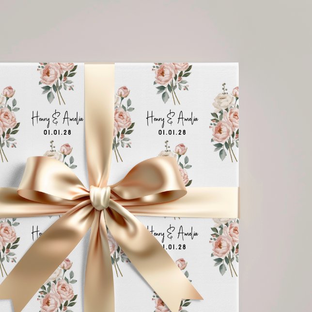 Custom Floral Engagement Party Wrapping Paper Gift (Wedding wrapping paper, Bridal shower wrapping paper, Anniversary Engagement wrapping paper)
