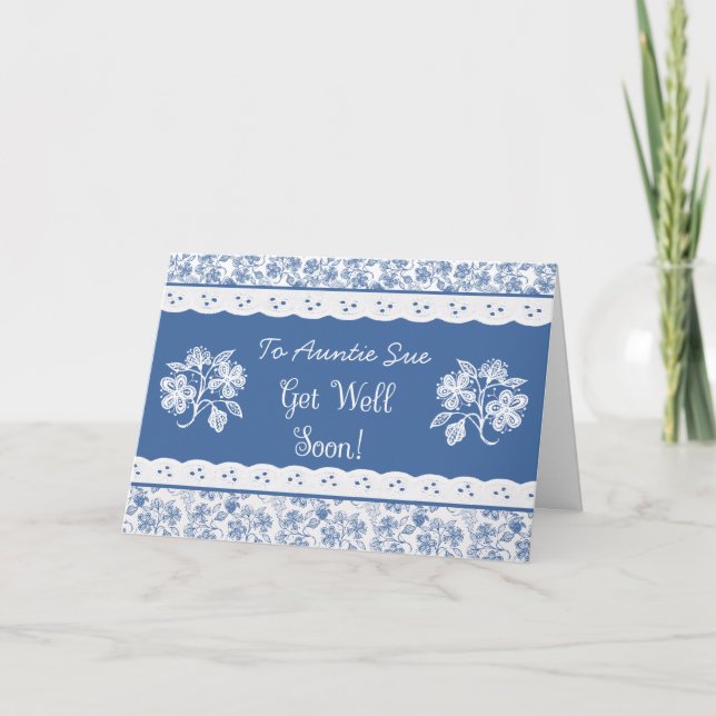 Custom Floral Faux Lace Get Well  Card (Front)