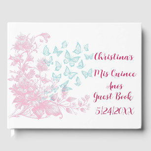 Custom Floral Girly Mis Quince Anos Keepsake Guest Book