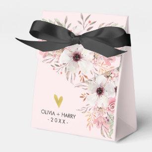 Custom Floral Gold Heart Wedding Favour Box   Pink