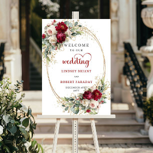 Custom floral gold watercolor wedding welcome sign