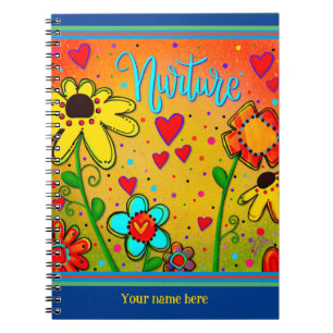 Custom Floral Hearts Yellow Fun Colourful Nurture Notebook