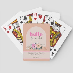 Custom floral "hello four-oh" retro dusty rose playing cards