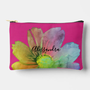 Custom Floral Hot Pink Watercolor Wildflower Accessory Pouch