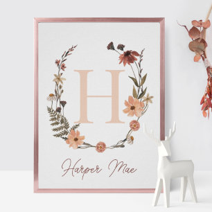 Custom Floral Initial Print   Wildflower Monogram 
