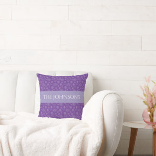 Custom Floral Lavender Personalized Family Name  Cushion