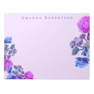Custom Floral Lavender Pink Blue Watercolor Flower Notepad