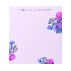 Custom Floral Lavender Watercolor Blue Pink Flower Notepad