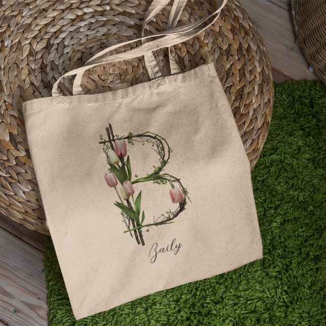 Custom Floral Letter 'B' – Personalised Gift Tote Bag (Creator Uploaded)