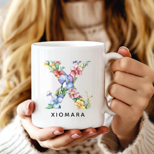 Custom Floral Letter Mug Graduation Gift for Her