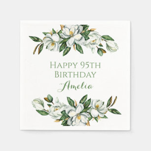 Custom Floral Magnolia Greenery BIrthday Party Napkin