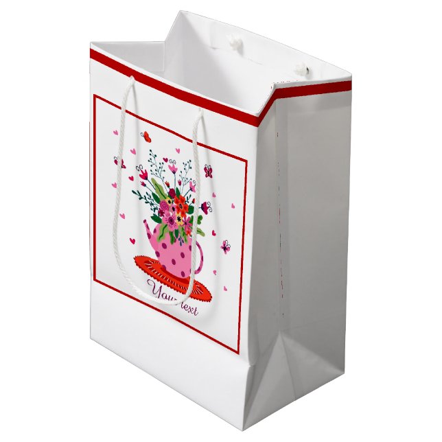 Custom floral medium gift bag (Front Angled)