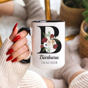 Custom Floral Monogram Mug Gift for Bride Teacher