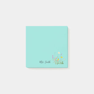 Custom Floral Monogram Teal Blue Post-it Notes
