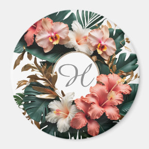 Custom Floral Monogram Tropical Fridge Magnet