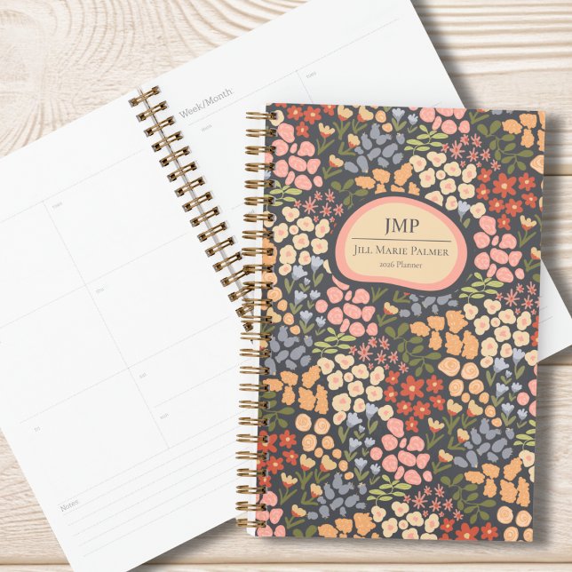 Custom Floral Monogram Weekly Monthly Planner (Monogrammed Floral Planner)