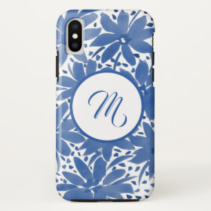 Custom Floral Monogrammed Blue Watercolor Case-Mate iPhone Case