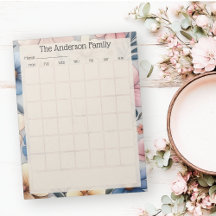 Custom Floral Monthly Calendar Notepad