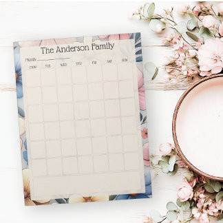 Custom Floral Monthly Calendar Notepad