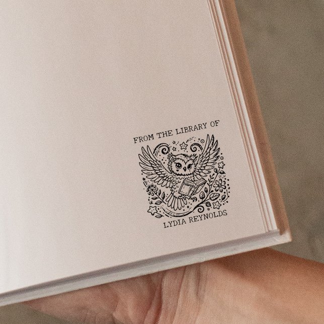 Custom Floral Owl Bookplate  Rubber Stamp (Creator Uploaded)