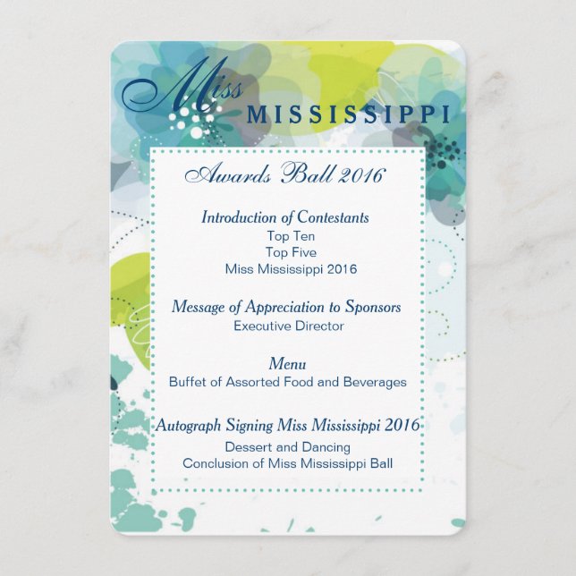 Custom Floral Pageant Awards Ball Program Card (Front)